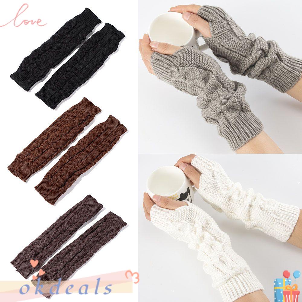 OKDEALS Găng Tay Len Dài Hở Ngón Giữ Ấm