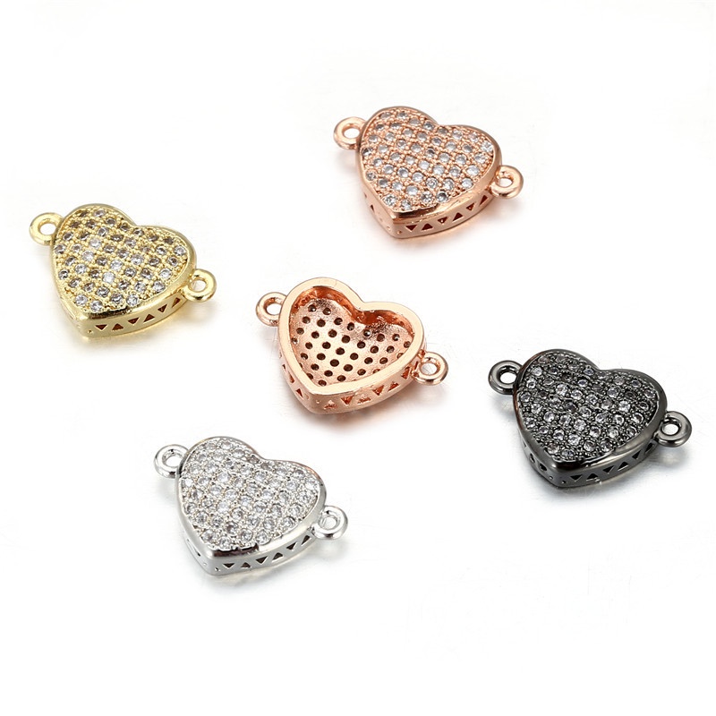 Phụ Kiện Mặt Dây Chuyền Thủ Công Bằng Đồng Khảm Đá Zircon Bốn Màu Hình Trái Tim