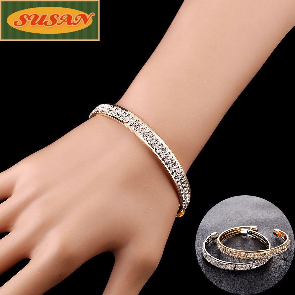 SUSANS Vòng Tay Hợp Kim Hở Đính Đá Lấp Lánh Sang Trọng