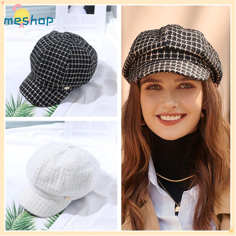 ME Mũ Beret Họa Tiết Caro Phong Cách Retro Thanh Lịch Cho Nữ