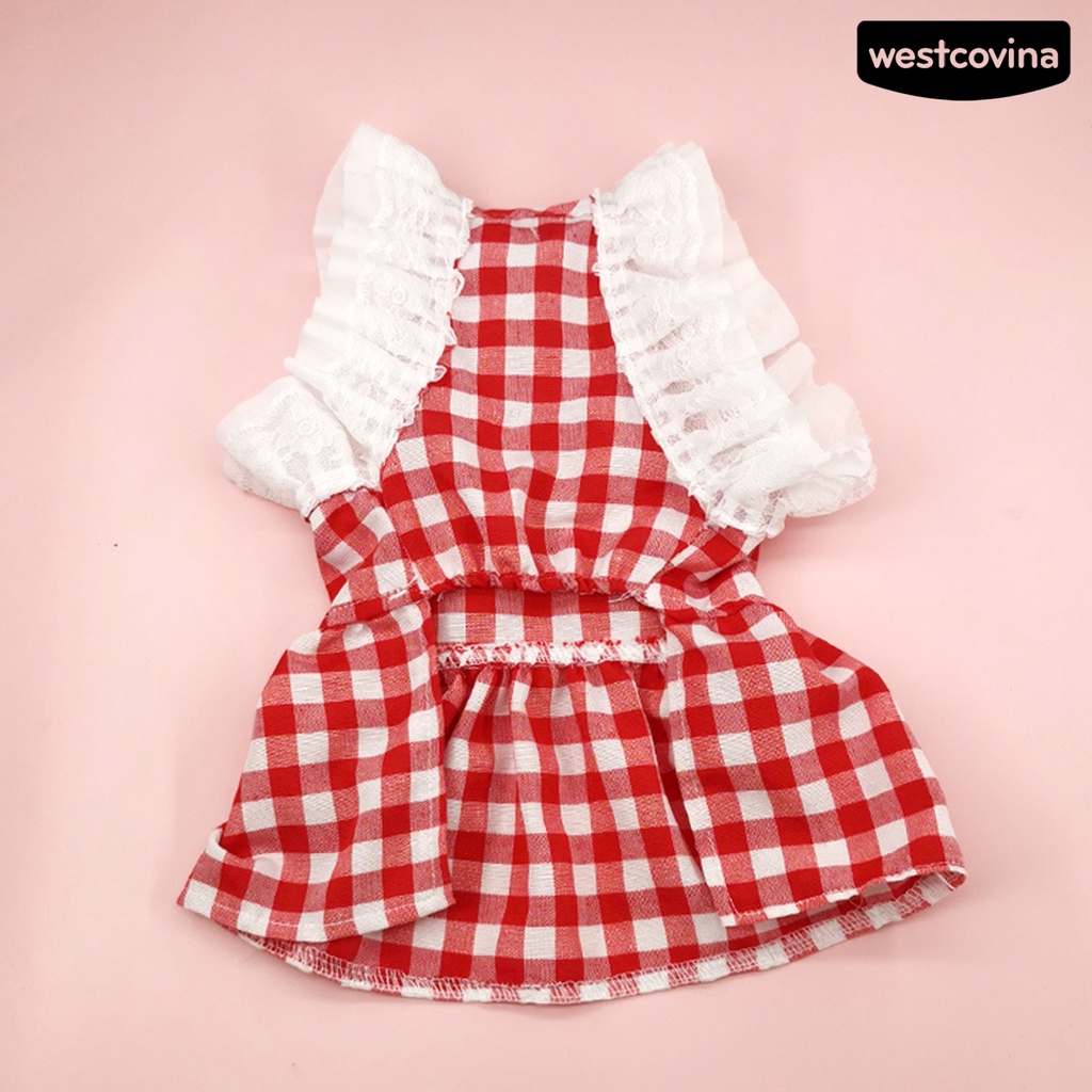 [COD]♞Đầm Công Chúa Họa Tiết Caro Đính Nơ Phối Ren Xinh Xắn Cho Thú Cưng