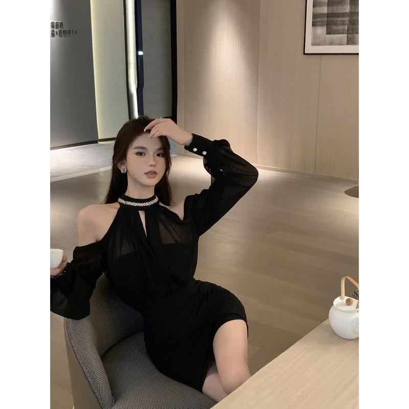 Đầm Chiffon Trắng Dài Tay Mềm Mại Phong Cách Mùa Thu Cho Nữ