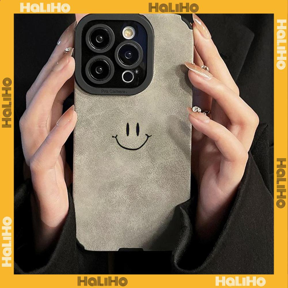Ốp Lưng iPhone 11 Vỏ Da Veneer Màu Xám Vỏ Lông Học Trò Mềm Vỏ Điện Thoại Chống Sốc Biểu Tượng Cảm Xúc Nhỏ Mặt Cười Đơn Giản Tương thích với iPhone 14 Pro max 13 Pro max 12 Pro Max XR XS 7Plus 8Plus