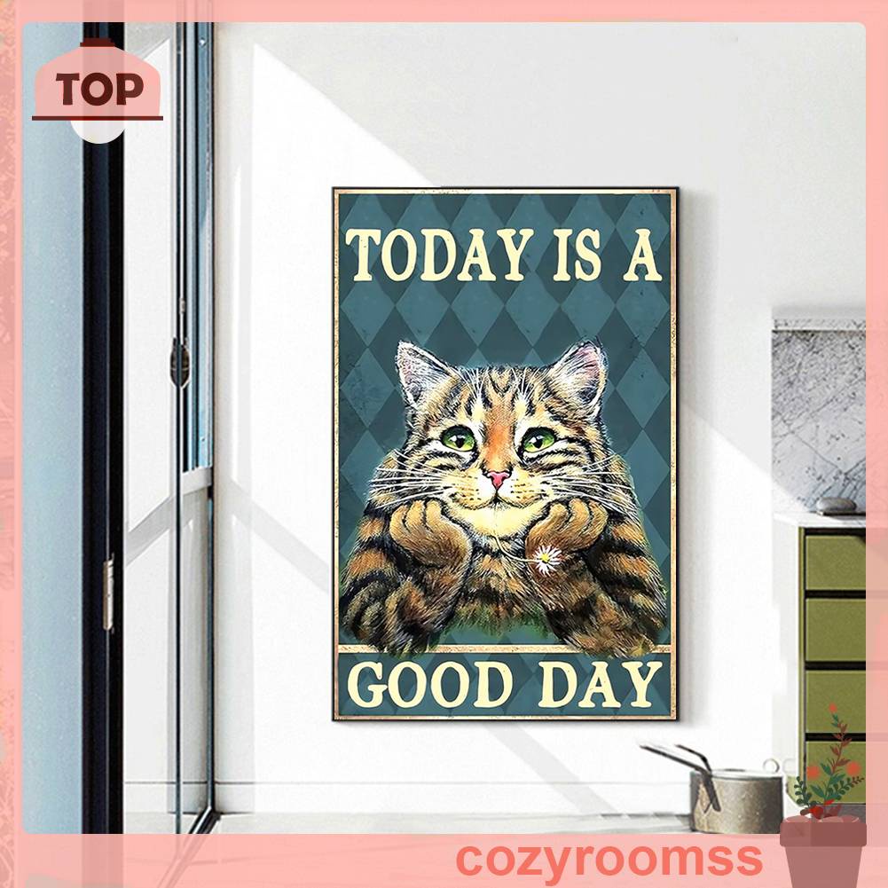 Tranh Đính Đá Kim Cương Toàn Bộ 5D DIY Hình Vẽ Mèo Và Chữ Trang Trí Nhà Cửa