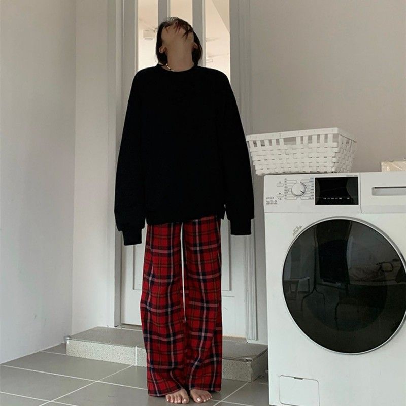 Bộ Đồ Ngủ Tay Dài Chất Cotton Dáng Rộng Họa Tiết Kẻ Sọc Phong Cách Hàn Quốc Thời Trang Mùa Thu Cho Nữ