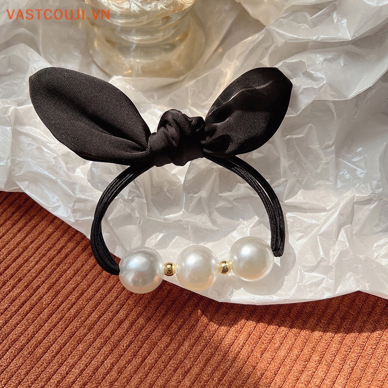 Dây Cột Tóc Cao Su Co Giãn Đính Nơ Ngọc Trai Phong Cách Hàn Quốc Cho Nữ