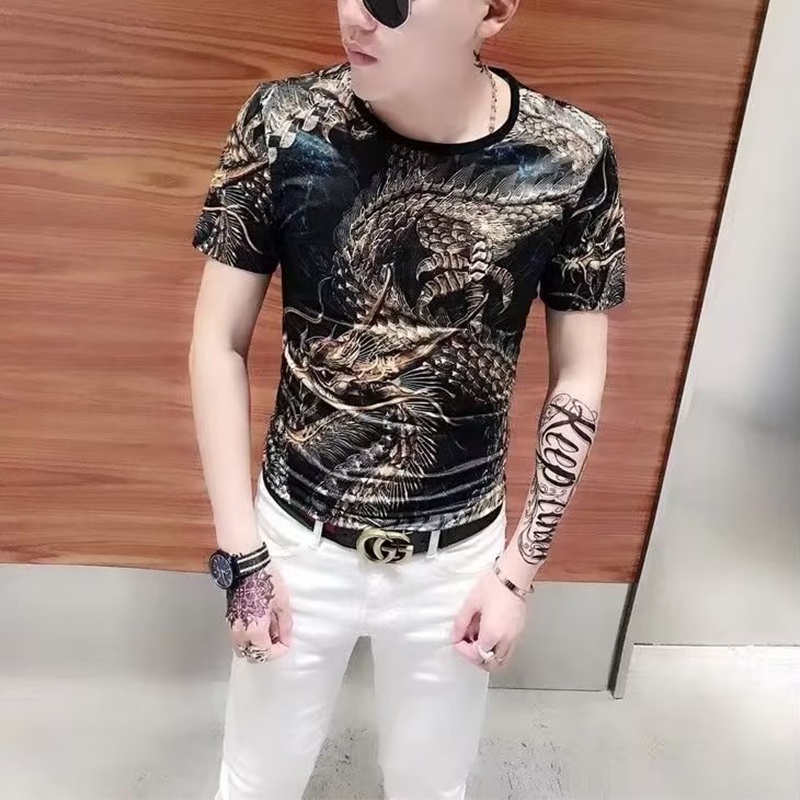 Áo Thun Nam Ngắn Tay In Hình Rồng 3D Phong Cách Trung Hoa Màu Sắc Đa Dạng