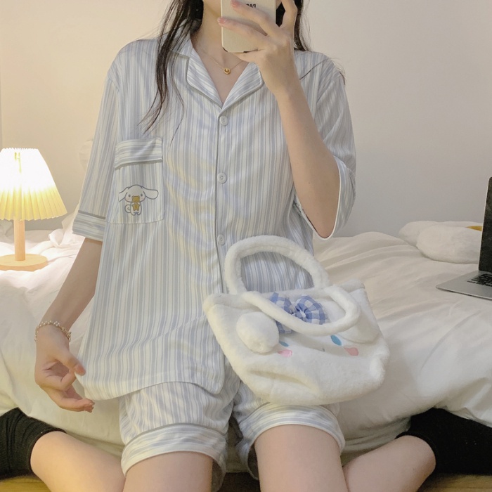 Bộ Đồ Ngủ Cotton Tay Ngắn Kẻ Sọc Thời Trang Hàn Quốc Dành Cho Nữ