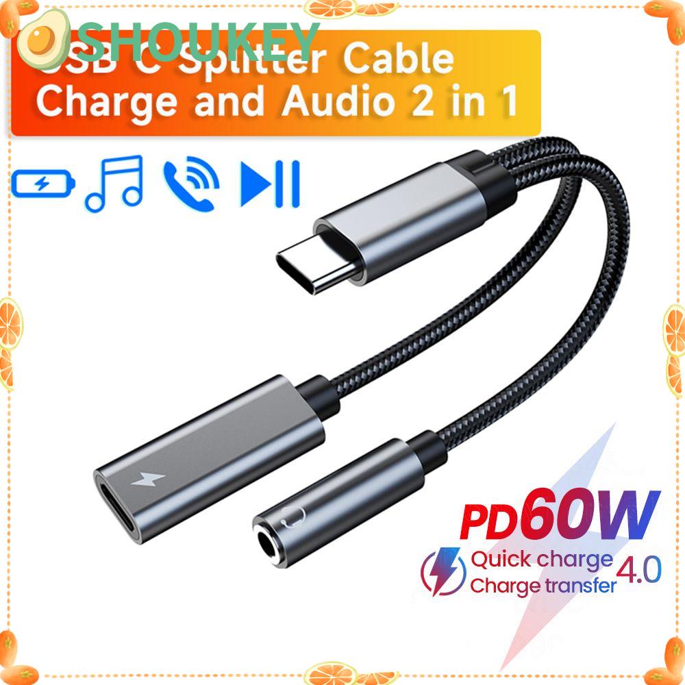 SHOUKEY Đầu Chuyển Đổi Âm Thanh Type-C 60W PD Sạc Nhanh Cho Samsung Huawei Xiaomi