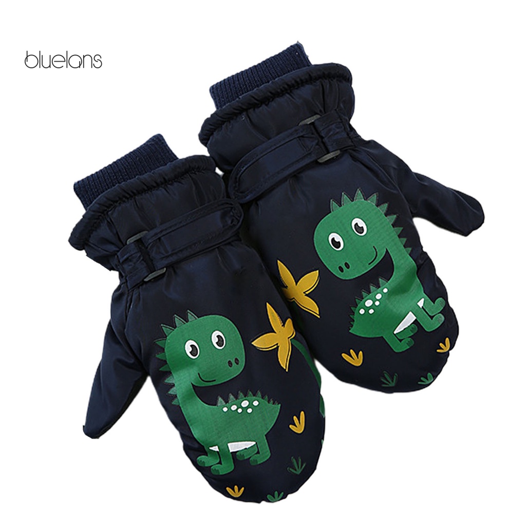 Găng Tay Đạp Xe Mềm Mại Ấm Áp Chống Gió In Họa Tiết Khủng Long Hoạt Hình Cho Bé
