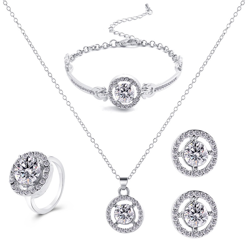 Ygt Bộ Trang Sức Vòng cổ / Nhẫn / Vòng Tay Mạ Bạc Đính Đá Zircon Tinh Tế Cho Nữ