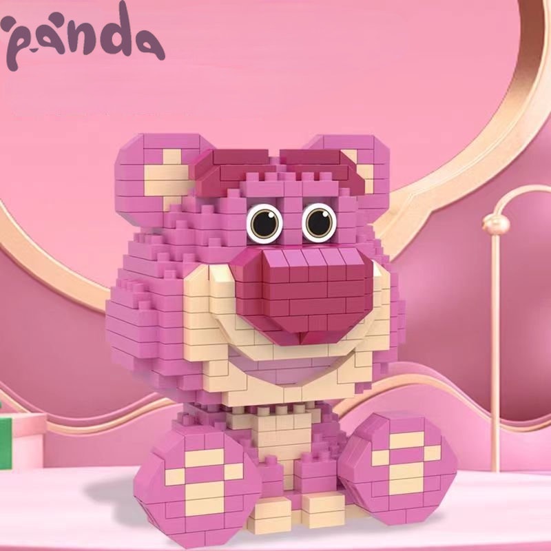 Panda~Đồ chơi khối xây dựng Lego, bánh gấu dâu tây, trái tim cô gái màu hồng, đồ chơi lắp ráp thủ công DIY, hạt nano Lego, trang trí máy tính để bàn, quà tặng ngày lễ tình nhân 0062