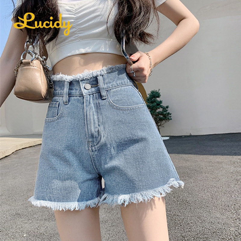 Lucidy quần đùi nữ quần short nữ jean Đôi chân rộng sexy mỏng chữ a A97L036