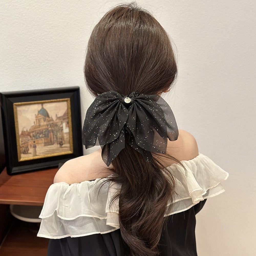 BERNARDO Dây Buộc Tóc Vải Lưới Chiffon Co Giãn Họa Tiết Chấm Bi Lấp Lánh Cho Nữ