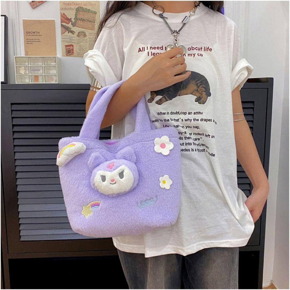 Túi Đeo Chéo Vai Bằng Vải Bông Sức Chứa Lớn Họa Tiết Kuromi Cinnamoroll Hoạt Hình Cho Trẻ Em