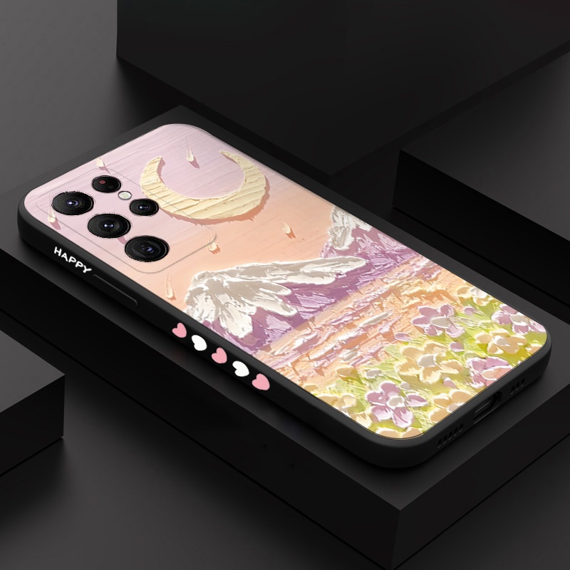 Dầu hoa mặt trăng trường hợp điện thoại Samsung Galaxy S23 Ultra S22 S21 Plus S21 FE Note 20 Ultra Chất lỏng Silicone Side Die Cover