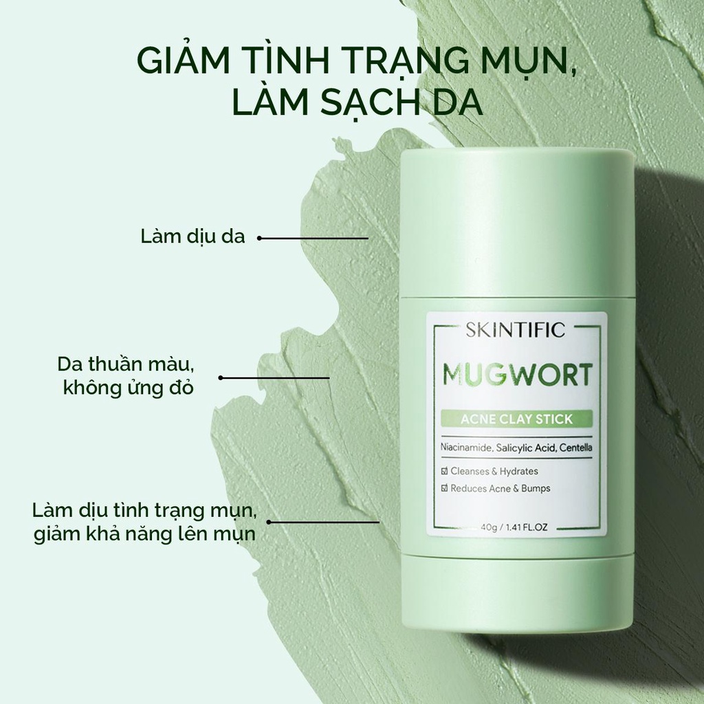 Bộ thanh lăn mặt nạ đất sét SKINTIFIC gồm Thanh lăn mặt nạ đất sét 40g + Thanh lăn mặt nạ đất sét tro núi lửa Alaska 40g