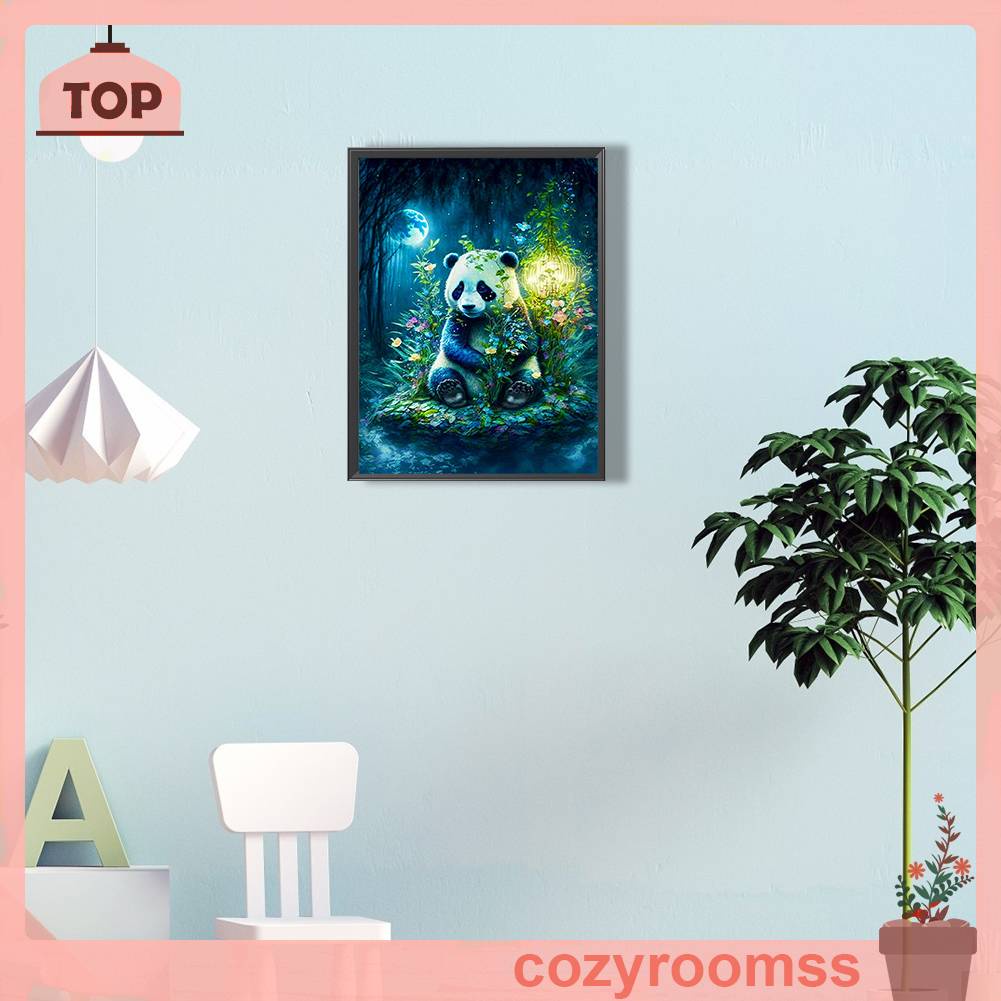 Tranh Đính Đá Kim Cương Toàn Bộ 5D DIY Hình Vẽ Gấu Trúc Ánh Trăng