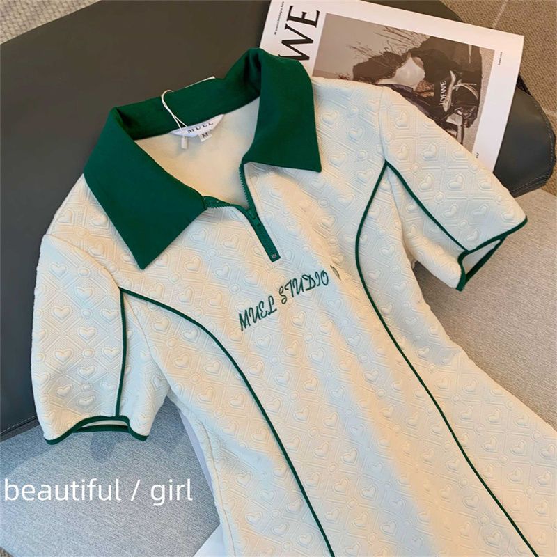 P Đầm POLO Cổ Bẻ Ghép Màu Sắc Tương Phản Eo Cao Thường Ngày Phong Cách Mới Cho Nữ