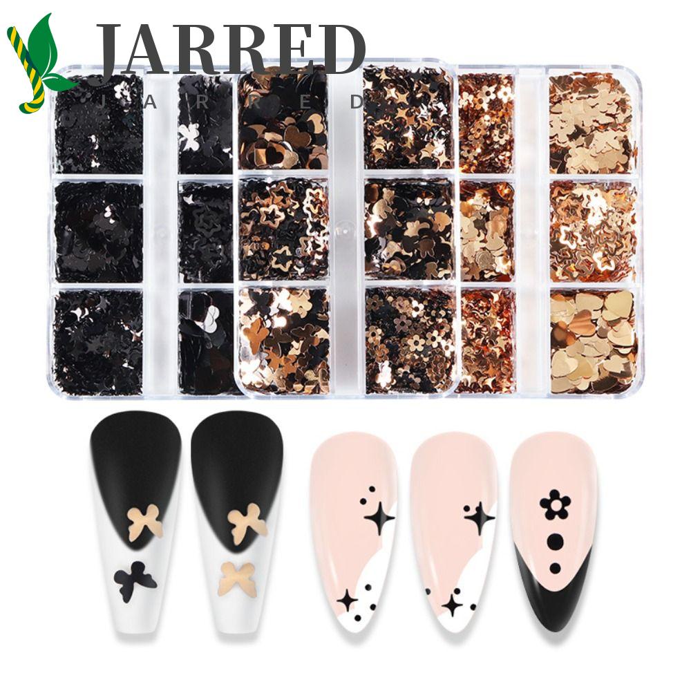 JARRED Hộp 6 Ngăn Đựng Phụ Kiện Trang Trí Móng Tay Màu Đen Hình Thỏ Hoa Cá Tính Dành Cho Bạn Gái
