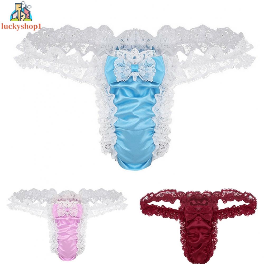 Quần Lót Nam Lọt Khe Vải Satin Phối Ren Quyến Rũ M ~ XL