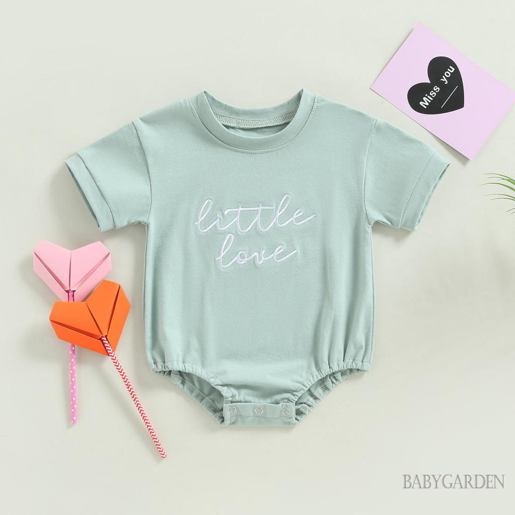 Áo Liền Quần Ngắn Tay Thêu Chữ Cho Bé 0-18 Tháng Tuổi