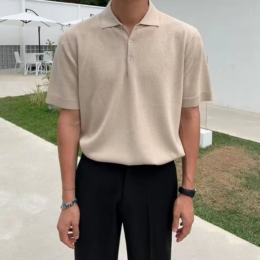 Áo Thun Polo Tay Ngắn Màu Trơn Bằng Lụa Lạnh Thời Trang Mùa Hè Cho Nam