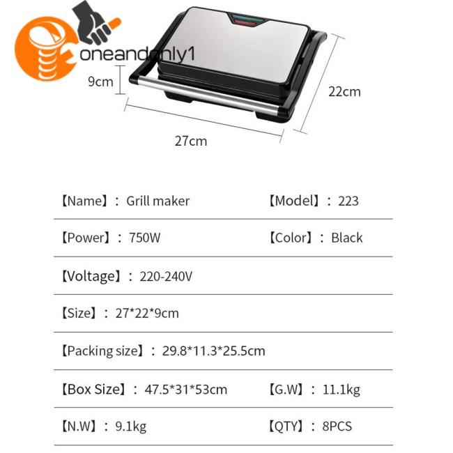 Máy Nướng Bánh Mì Sandwich Nhanh Không Dính Đa Năng 750w Dành Cho 2-3 Người