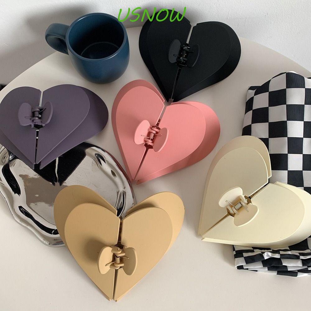 USNOW Kẹp Tóc Đuôi Ngựa Bằng Nhựa Hai Lớp Họa Tiết Hình Học Phong Cách Hàn Quốc Ngọt Ngào Mới