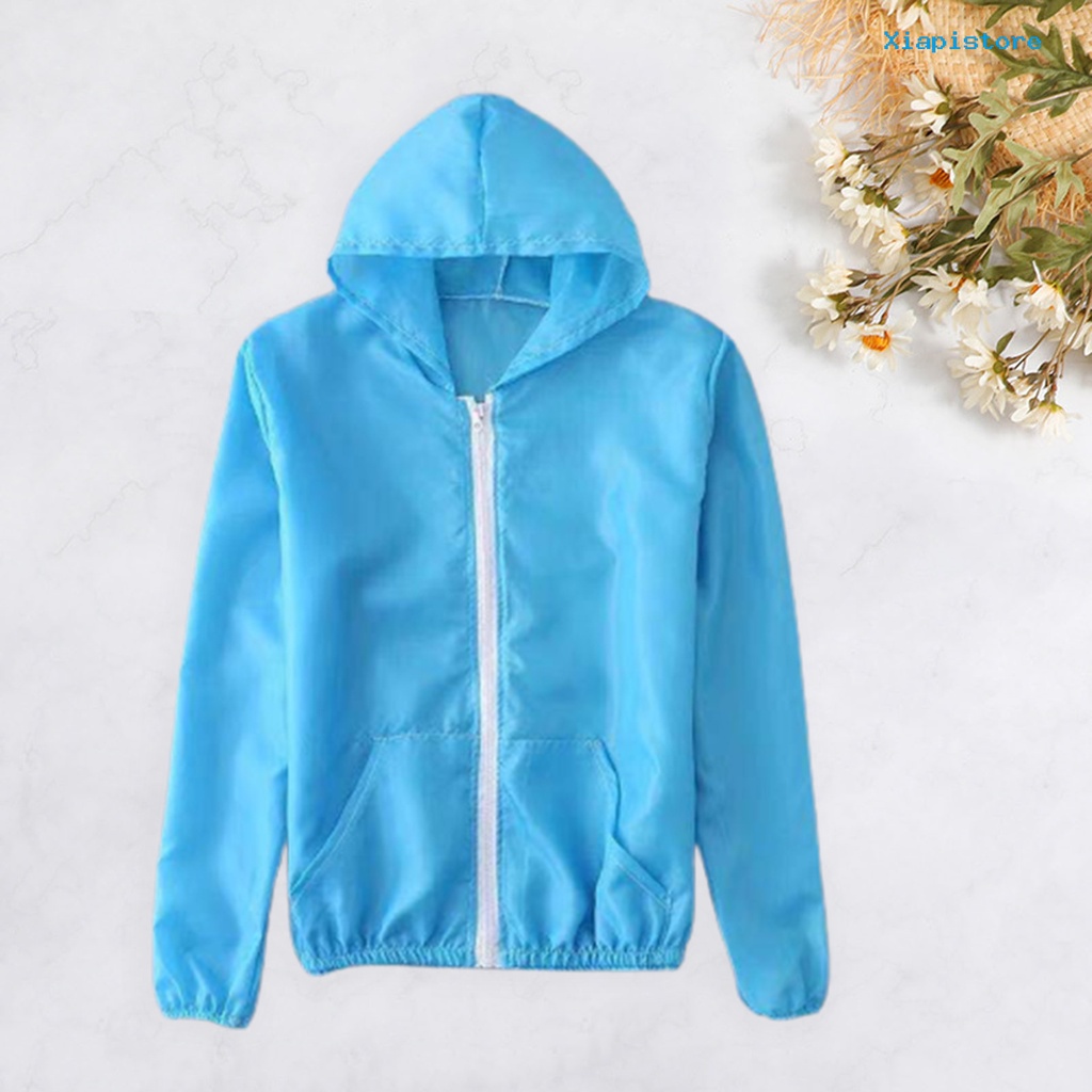 [XI] Áo Khoác Chống Nắng Tay Dài Có Mũ Trùm Đầu Màu Trơn Siêu Mỏng Phối Khóa Kéo Unisex