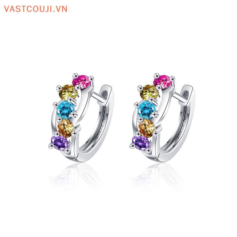 1 Đôi Bông Tai Tròn Đính Đá Nhiều Màu Thời Trang Hàn Quốc Dành Cho Nữ
