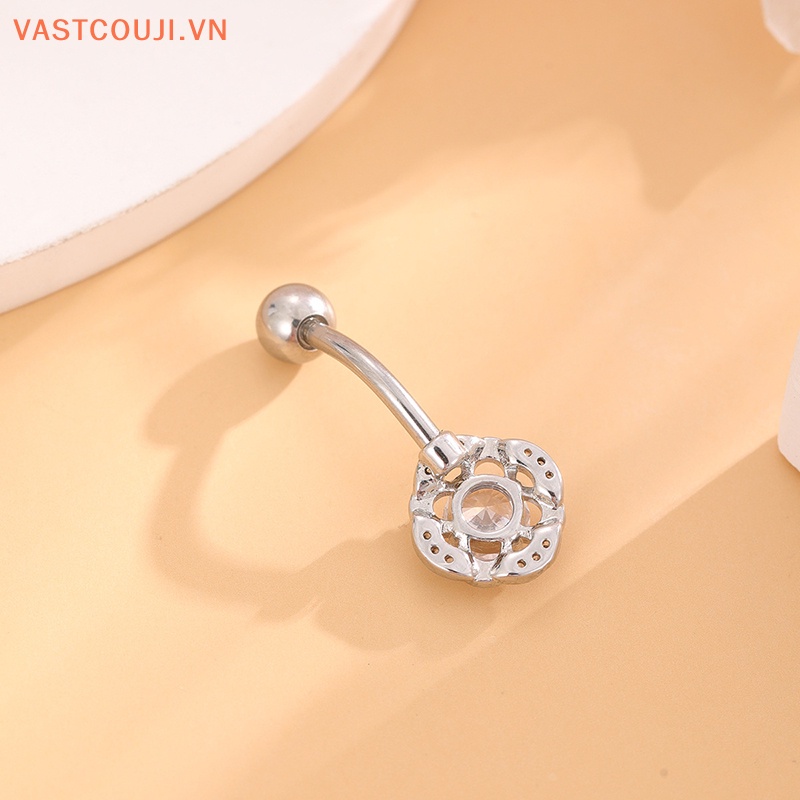 Khuyên Rốn Bằng Thép Titan Đính Đá Zircon Hình Hoa Quyến Rũ Cho Nữ