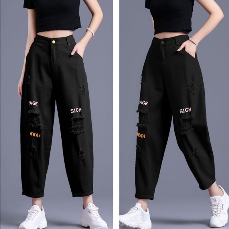 Quần Jean Dài Lưng Cao Dáng Ôm Thêu Họa Tiết Thời Trang Mùa Hè 2023 Cho Nữ