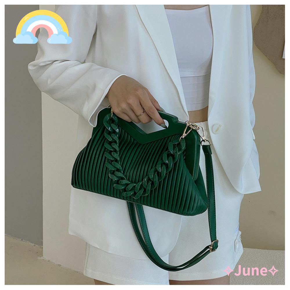 JUNE Túi Xách Đeo Chéo Phối Dây Xích Chất Liệu Acrylic Thời Trang Dành Cho