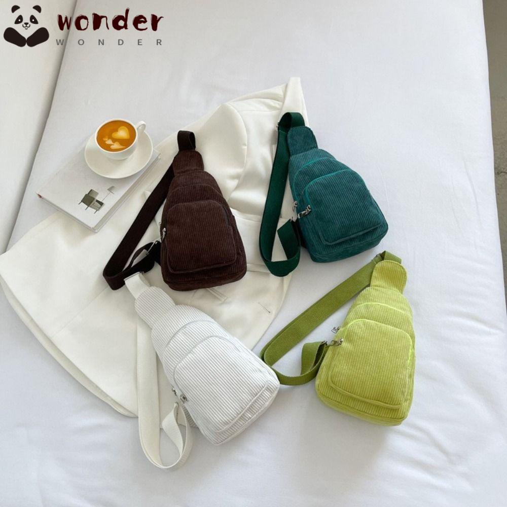 WONDER Túi Đeo Chéo Ngực Bằng Vải Nhung Màu Trơn Phong Cách Vintage Thời Trang Cho Nữ