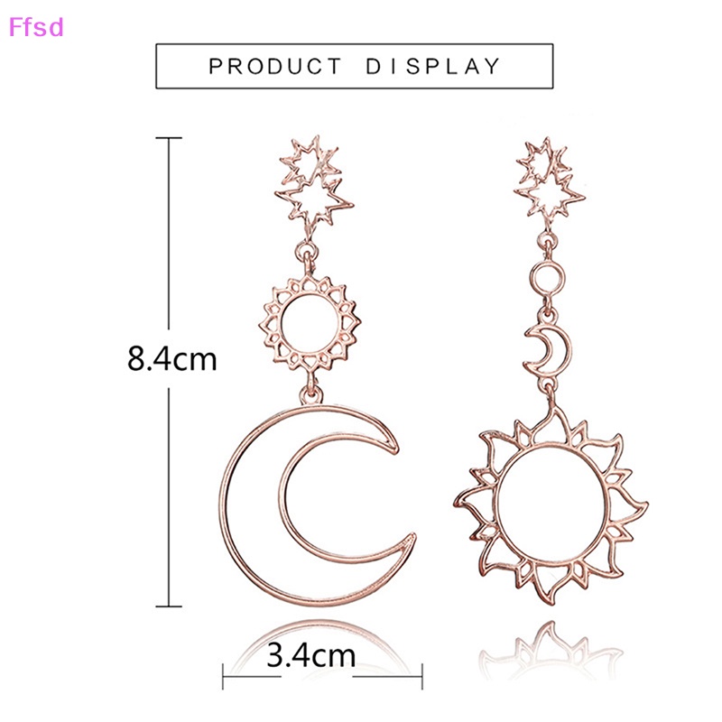 {Ffsd} Khuyên Tai Dáng Dài Không Đối Xứng Hình Ngôi Sao Mặt Trời Mặt Trăng Quà Tặng Trang Sức