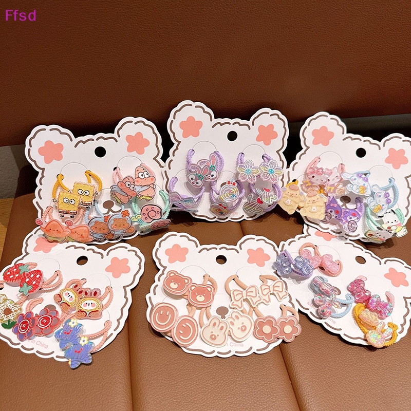 1 Bộ Dây Buộc Tóc Co Giãn Hình Hoa / Động Vật Hoạt Hình Cho Bé Gái