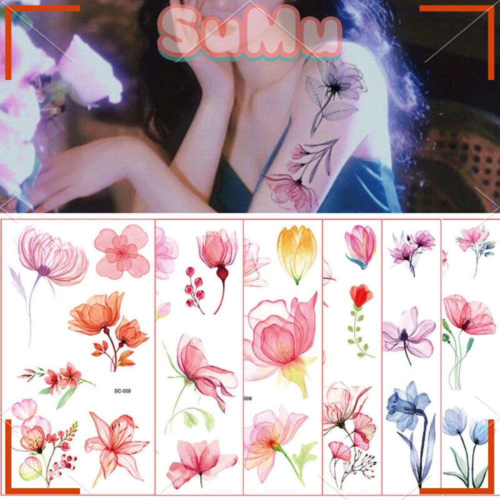 SUMU Bộ 10 Hình Xăm Dán Chống Thấm Nước Hình Hoa Xinh Xắn