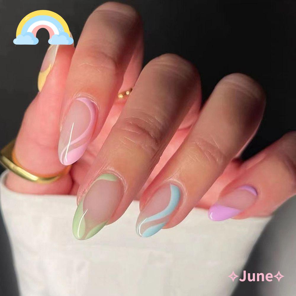 JUNE Hộp 24 Móng Tay Giả Che Phủ Toàn Diện Tháo Rời Được