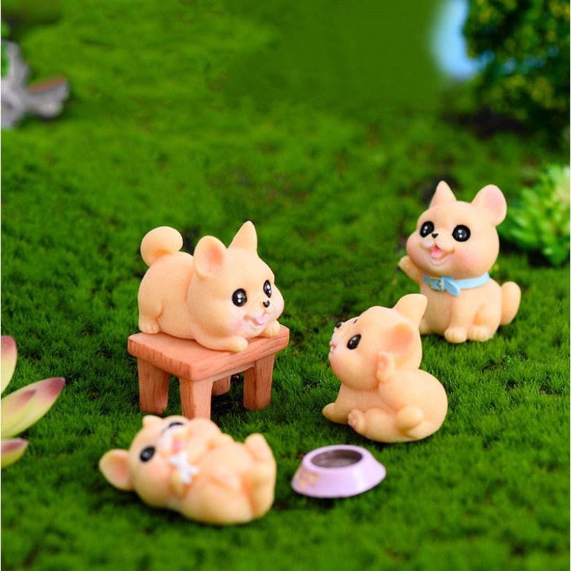 Mô hình chó nhỏ decor bàn học, trang trí chậu cây, terrarium tiểu cảnh