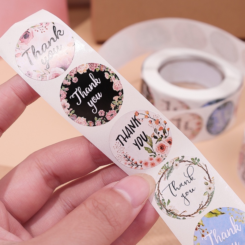 Nhãn Dán Tự Dính In Chữ Thank You For Hoa / Hình Tròn Dễ Thương Dùng Trang Trí Hộp Quà Đa Năng