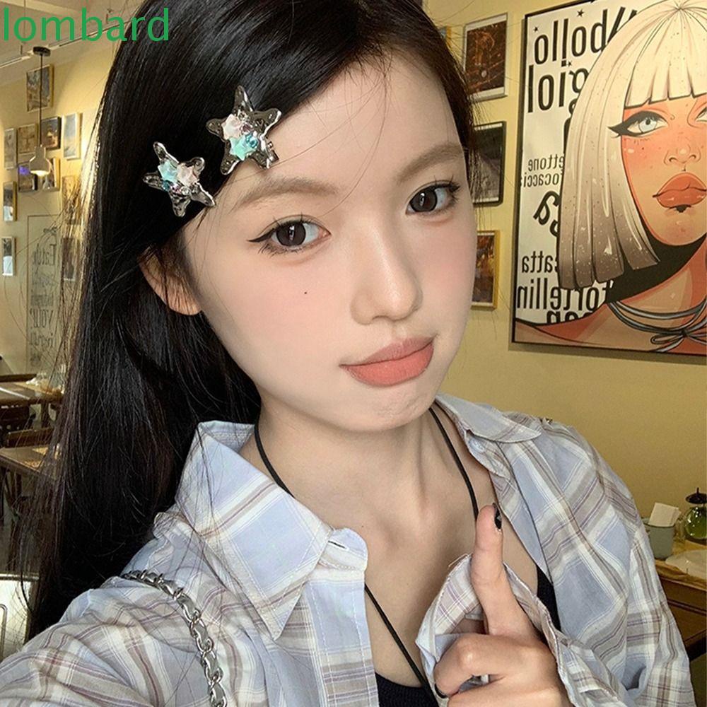 LOMBARD Kẹp Tóc Kim Loại Y2k Hình Ngôi Sao / Mặt Trăng Ngọt Ngào Cho Nữ