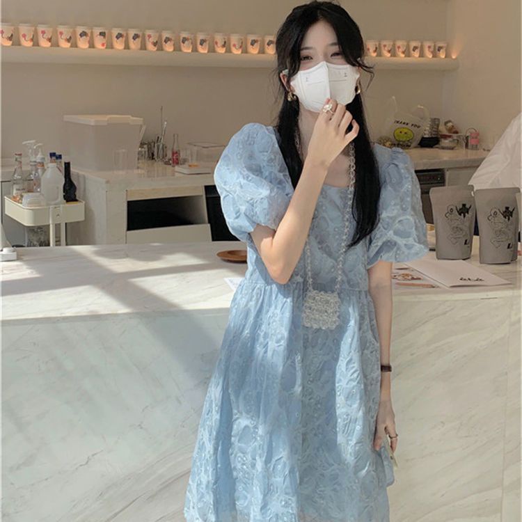 Đầm Màu Xanh Dương Thiết Kế Mới Thời Trang Mùa Hè Theo Phong Cách Pháp Cho Nữ