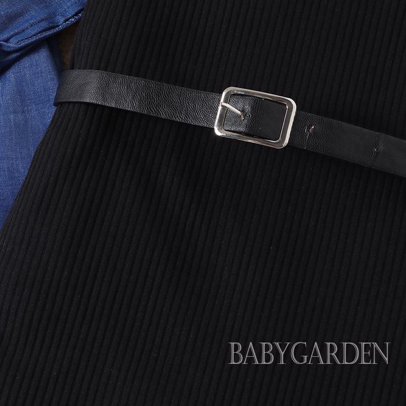 Set Đồ 2 Món Gồm Áo Liền Quần + Áo Sơ Mi Đan Len Không Tay Màu Trơn Kèm Thắt Lưng Dành Cho Bé Gái / 4-7 Tuổi