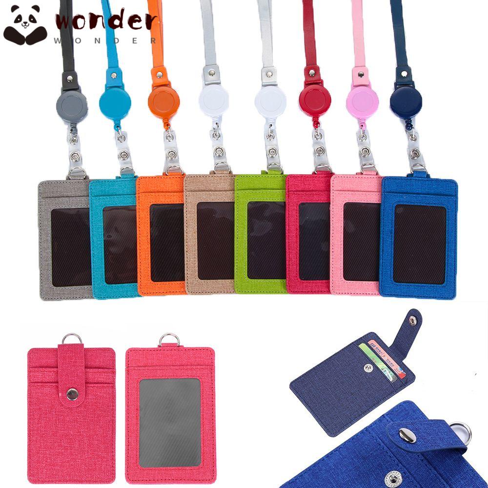 WONDER Vỏ Da Đựng Thẻ ID Nhiều Màu Kèm Dây Đeo Dùng Trong Trường Học / Văn Phòng