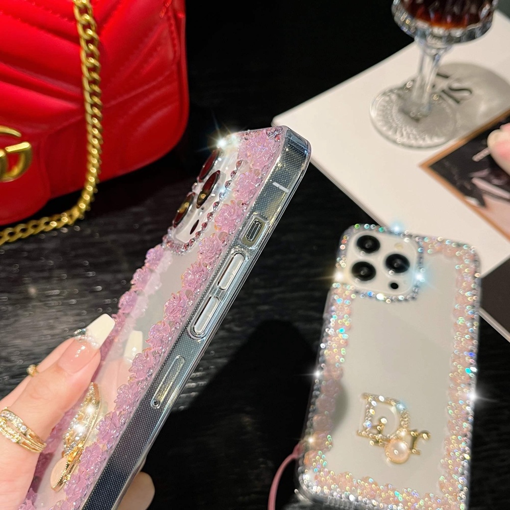 Ốp Điện Thoại Samsung A14 5G A22 5G A14 A34 A54 4G A73 5G A53 A33 A23 A52 A72 5G Hình Hoa Hồng 3D Đính Đá Pha Lê Cho