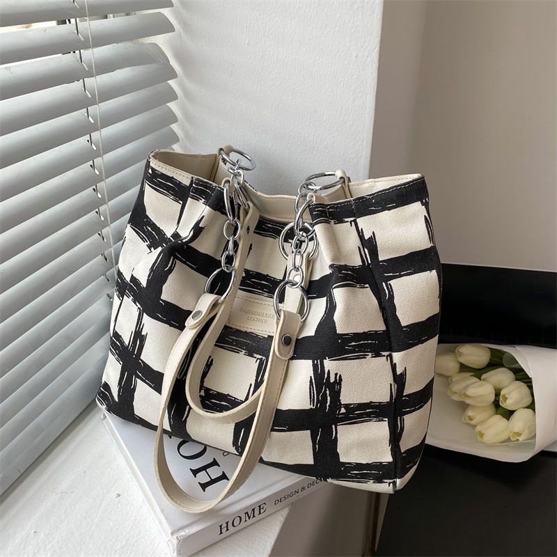 Túi Tote Đeo Vai Vải Canvas Cỡ Lớn Họa Tiết Kẻ Sọc Thời Trang Mùa Hè 2022 Mới Cho Nữ
