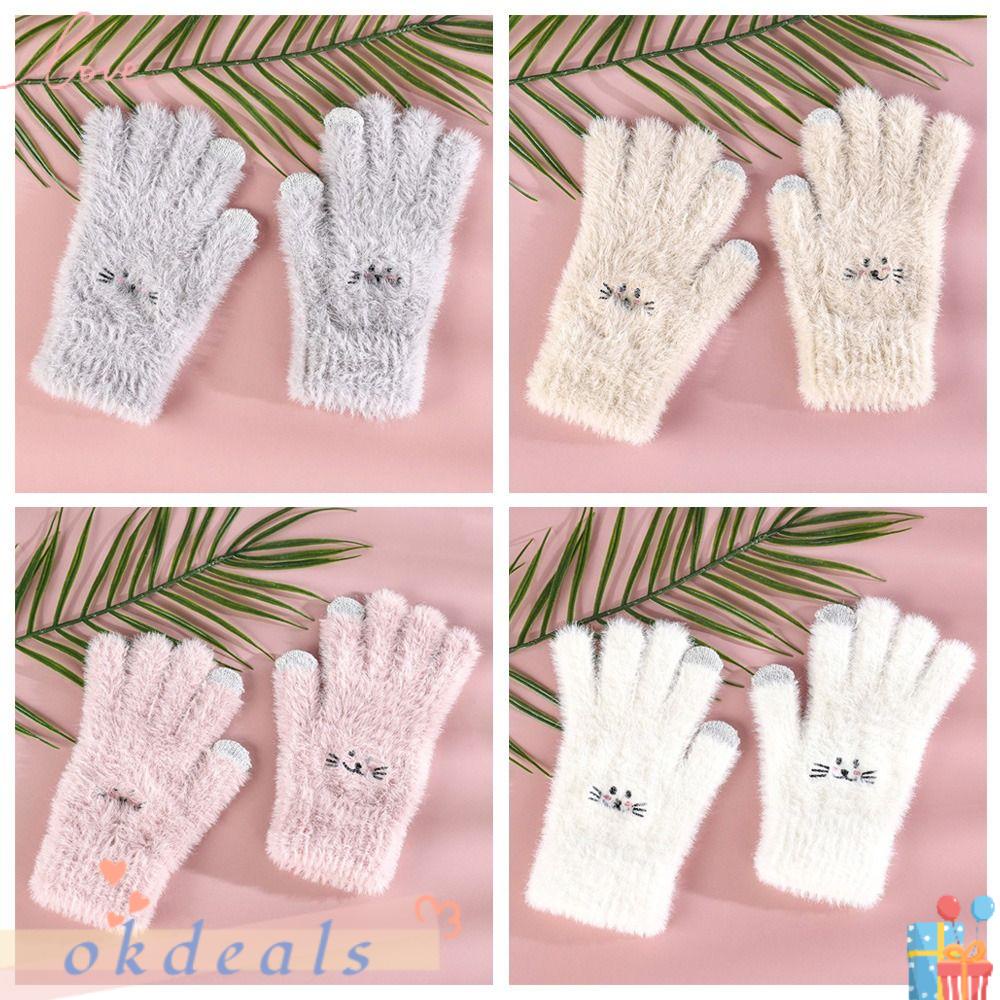 OKDEALS 1 Đôi Găng Tay Lông Chồn Dày Dặn Ấm Áp Thêu Họa Tiết Dành Cho Người Lớn