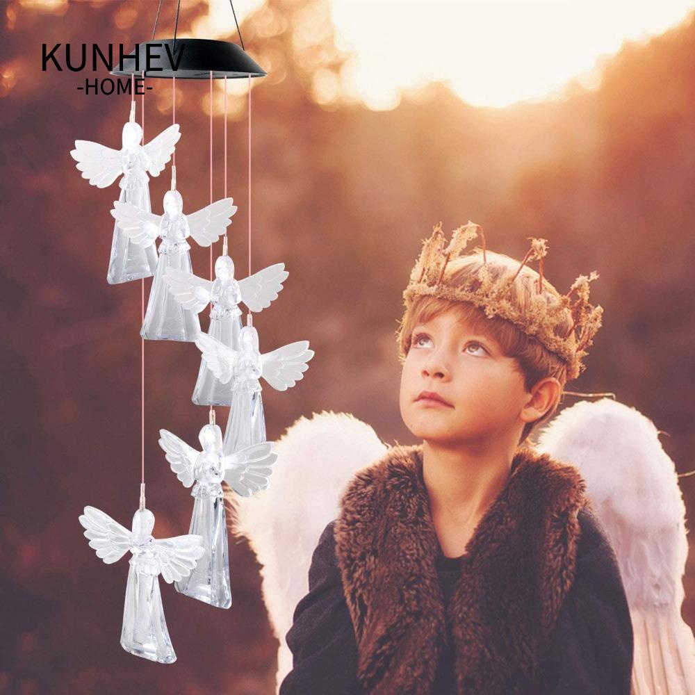 KUNHEV Chuông Gió Có Đèn Năng Lượng Mặt Trời Nhiều Màu Sắc Chống Thấm Nước Trang Trí Tiệc