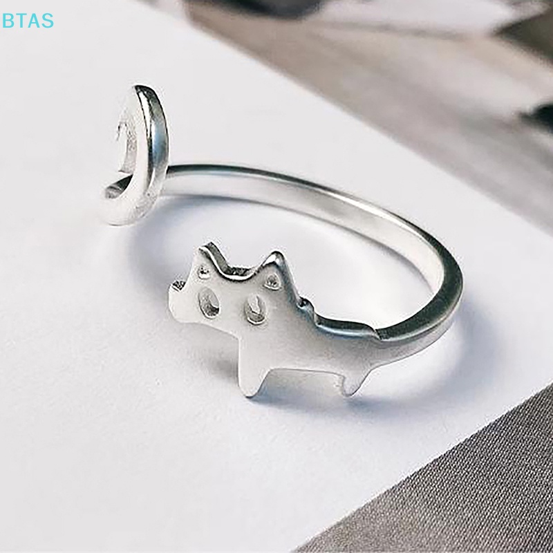 Nhẫn Hở Hình Mèo Màu Bạc Dễ Thương Có Thể Điều Chỉnh Cho Nữ